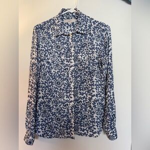 LOFT Navy and White Floral Blouse